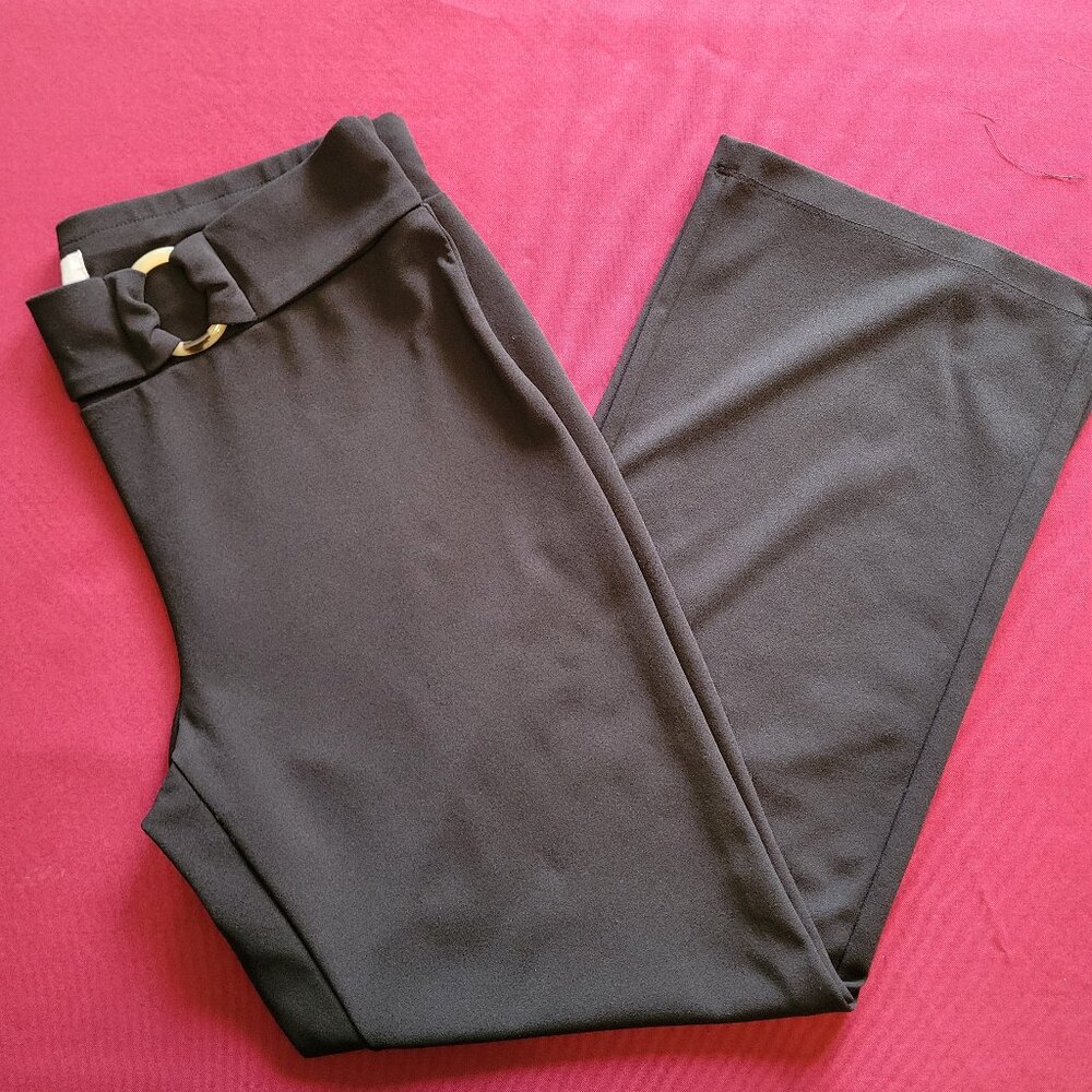 89th + Madison | Black Stretch Pants | L | Faux Belt Detail